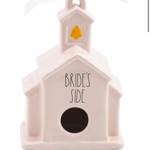 Rae Dunn bride’s side birdhouse with ribbon accent